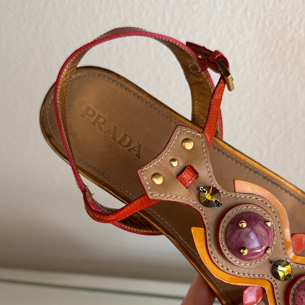 Prada Vintage Women's Leather Sandals with gem detail Festival Vintage
